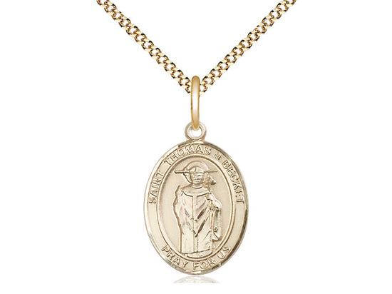 Bliss Medium 14Kt Gold Filled St. Thomas A Becket on a 18 inch Gold Plate Light Curb Chain,