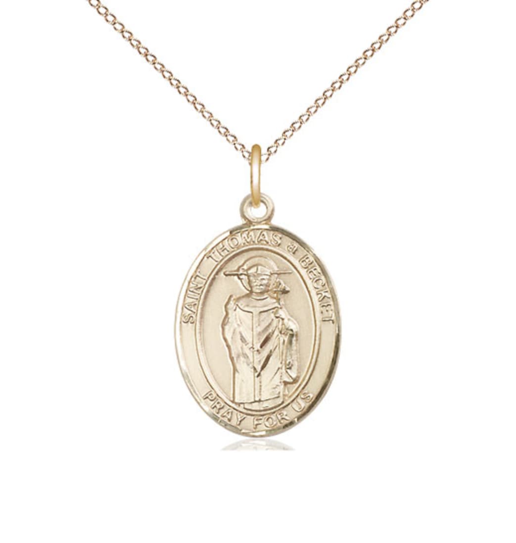 Medium Bliss 14kt Gold Filled St Thomas A Becket Pendant on a 18 inch Gold Filled Light Curb Chain,