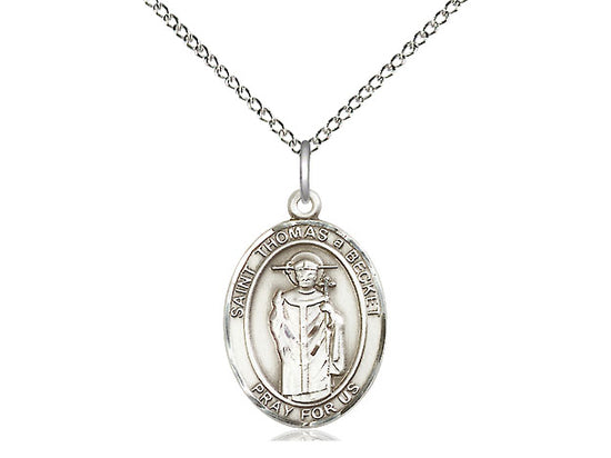 Bliss St Thomas A Becket Sterling Silver Oval Medal Necklace