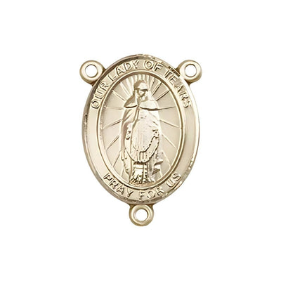 Our Lady of Tears Engravable Gold Center Rosary Part, Bliss Manufacturing