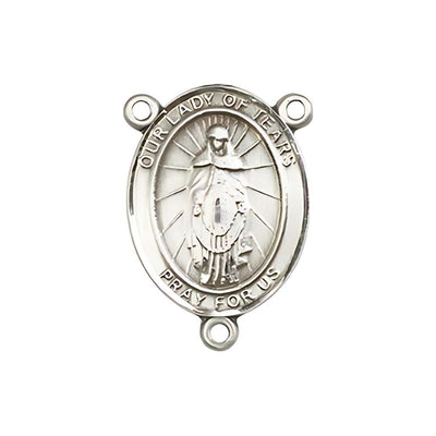 Our Lady of Tears Engravable Center Rosary Part, pewter / sterling silver / gold-filled, Bliss Manufacturing