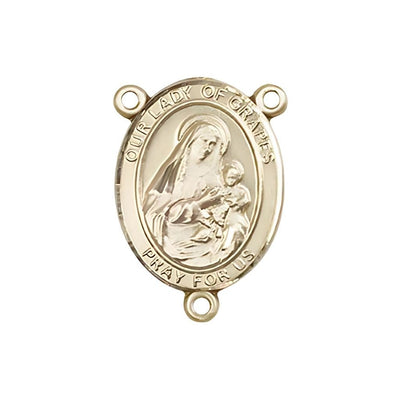 Our Lady of Grapes Engravable Gold Center Rosary Part, Bliss Manufacturing
