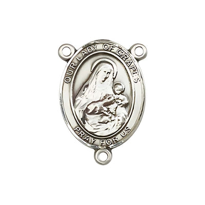Our Lady of Grapes Engravable Center Rosary Part, pewter / sterling silver / gold-filled, Bliss Manufacturing