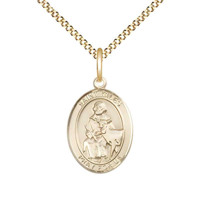 St Giles Gold Filled Oval Engravable Medium Medal Necklace with Plated Chain, Bliss Manufacturing