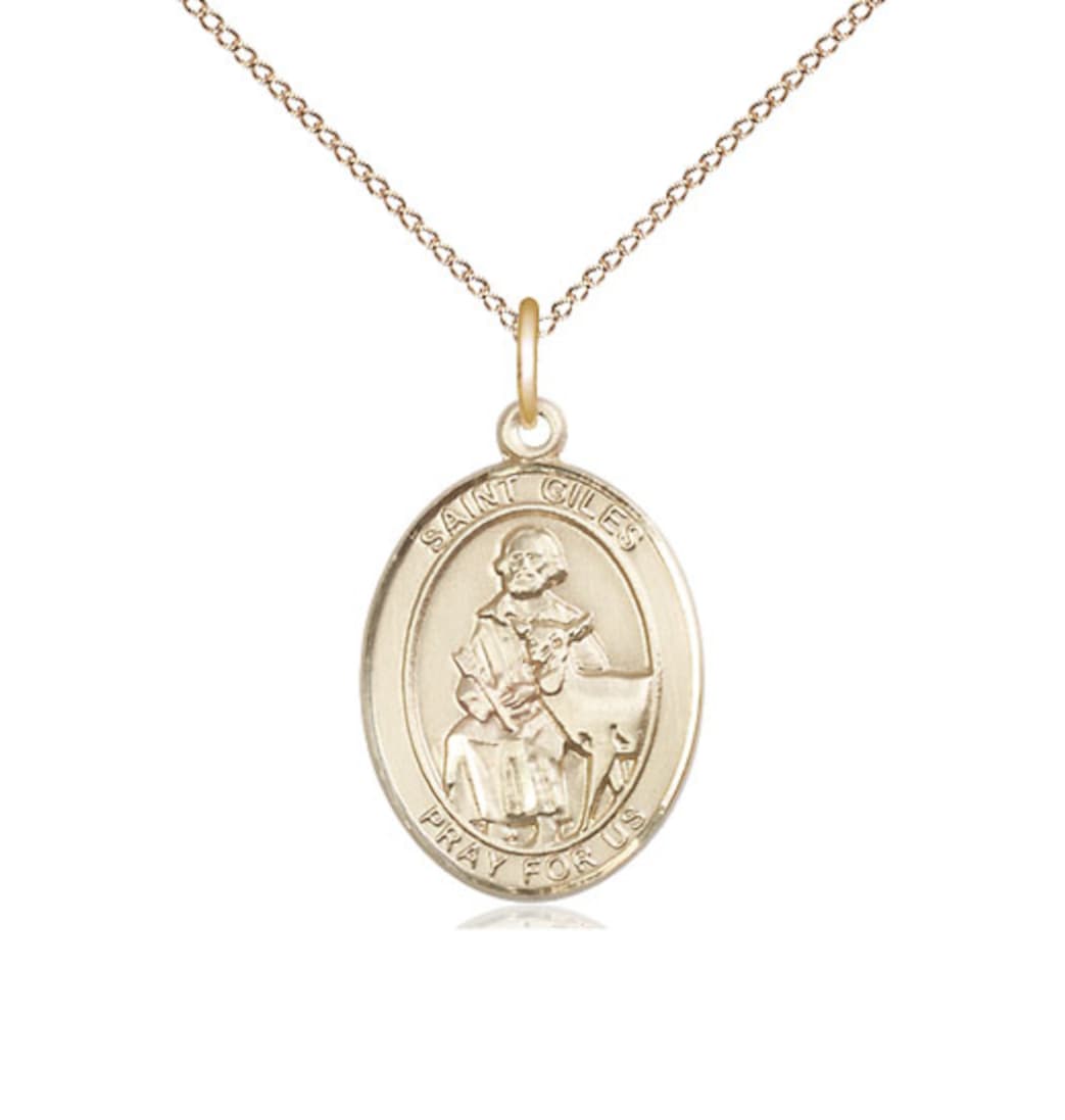 Bliss St Giles Gold Filled Medium Oval Medal Necklace with Gold-filled Chain,