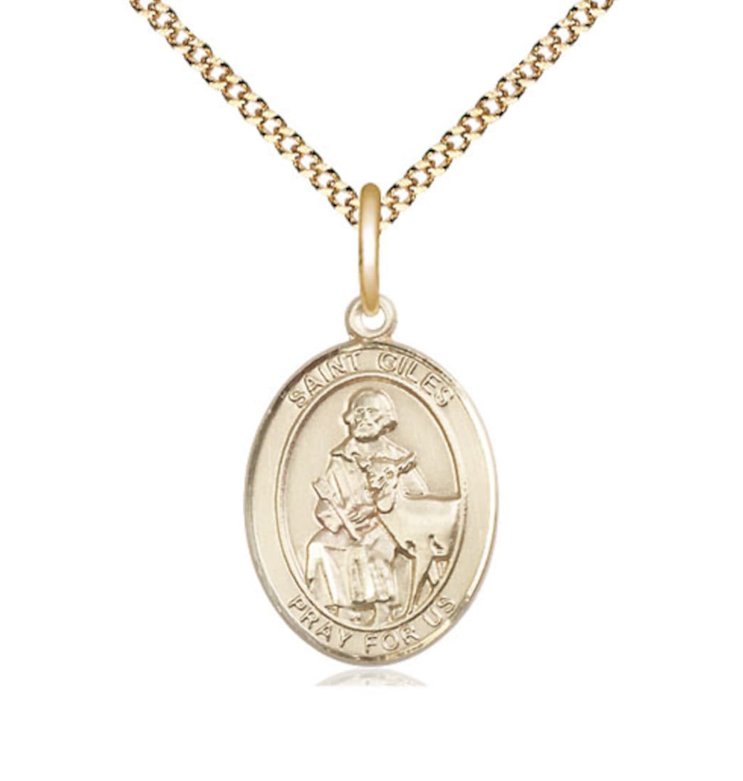 Bliss St Giles Gold Filled Oval Engravable Medium Medal Necklace with Plated Chain,