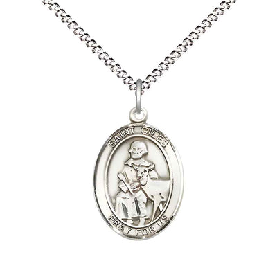 St Giles Sterling Silver Oval Medium Engravable Medal Necklace with Plated Chain, Bliss Manufacturing