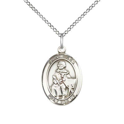 St Giles Sterling Silver Oval Medium Engravable Medal Necklace with Sterling Chain, Bliss Manufacturing