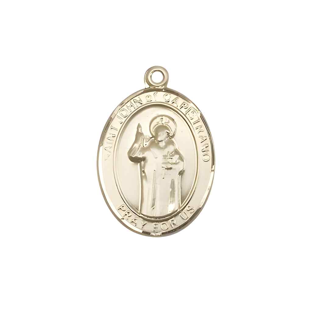 Medium Saint John of Capistrano 14kt Gold Oval Medal Pendant comes with Deluxe Gift Box | Bliss Manufacturing