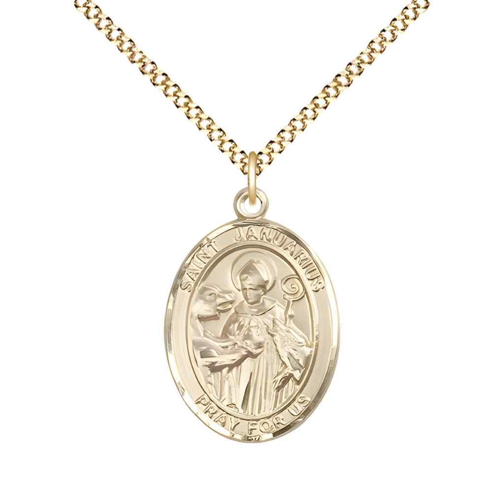 Medium St. Januarius 14kt Gold-filled Oval Medal Pendant with Gold-plated Chain with Deluxe Gift Box