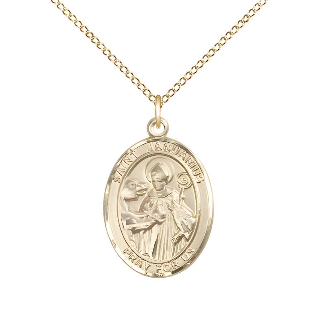 Medium St. Januarius 14kt Gold-filled Oval Medal Pendant with Gold-filled Chain with Deluxe Gift Box