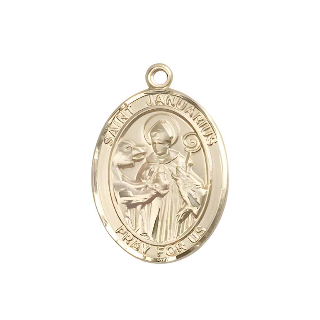 Medium St. Januarius 14kt Gold Oval Medal Pendant comes with Deluxe Gift Box