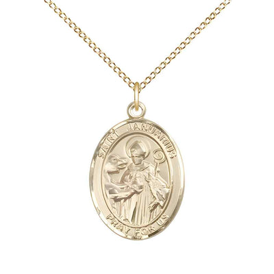 Medium St. Januarius 14kt Gold Oval Medal Pendant with 14kt Gold Chain with Deluxe Gift Box