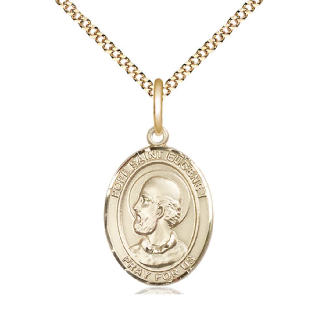 Medium Bliss Pope St Eugene I Gold-filled Oval Engravable Medal Necklace with Plated Chain,