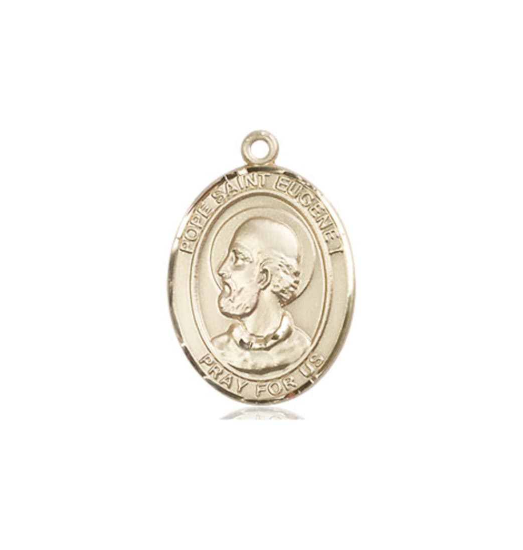 Medium Bliss Pope St Eugene I 14kt Gold Engravable Oval Medal Pendant,