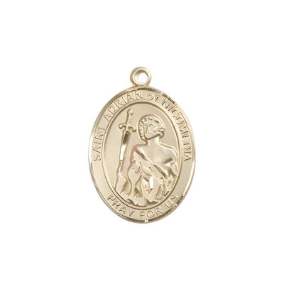 Medium Saint Adrian of Nicomedia 14kt Gold Oval Medal Pendant comes with Deluxe Gift Box | Bliss Manufacturing