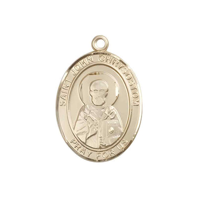 Medium John Chrysostom 14kt Gold Oval Medal Pendant comes with Deluxe Gift Box | Bliss Manufacturing