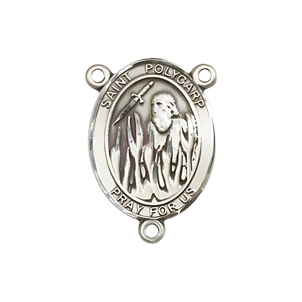 Bliss St. Polycarp of Smyrna Engravable Rosary Silver Centerpiece, Measures 3/4-inch tall by 1/2-inch wide