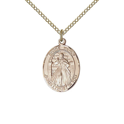 Divine Mercy Gold-Filled Medium Medal Necklace with Chain with Gift Box, Bliss Manufacturing