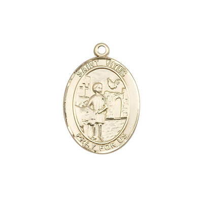 St. Vitus 14kt Gold Oval Medal Pendant, Measures 3/4-inch tall by 1/2-inch wide, Bliss Manufacturing