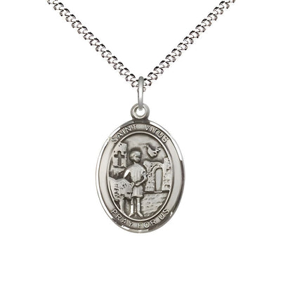 St. Vitus Sterling Silver Oval Medal Pendant with Rhodium-plated Chain, Measures 3/4-inch tall by 1/2-inch wide, Bliss Manufacturing