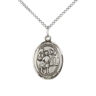 St. Vitus Sterling Silver Oval Medal Pendant with Sterling Chain, Measures 3/4-inch tall by 1/2-inch wide, Bliss Manufacturing