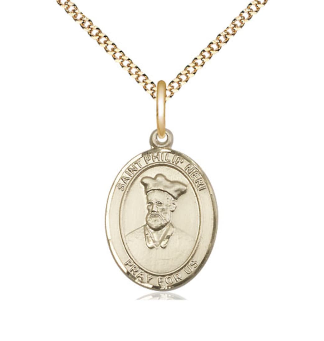 Bliss St Philip Neri Gold-filled Oval Engravable Medium Medal Necklace with Plated Chain,