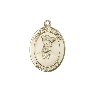 St. Philip Neri 14kt Gold Oval Medal Pendant, Measures 3/4-inch tall by 1/2-inch wide. Deluxe Gift Box, Bliss Manufacturing