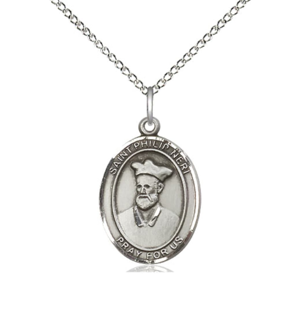 Bliss St Philip Neri Sterling Silver Oval Large Medal Necklace with Sterling Silver Chain,