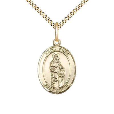 St. Anne 14kt Gold-filled Oval Medal Pendant with Gold-plated Chain, Measures 3/4-inch tall by 1/2-inch wide. Deluxe Gift Box, Bliss Manufacturing