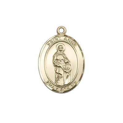 St. Anne 14kt Gold Oval Medal Pendant, Measures 3/4-inch tall by 1/2-inch wide. Deluxe Gift Box, Bliss Manufacturing