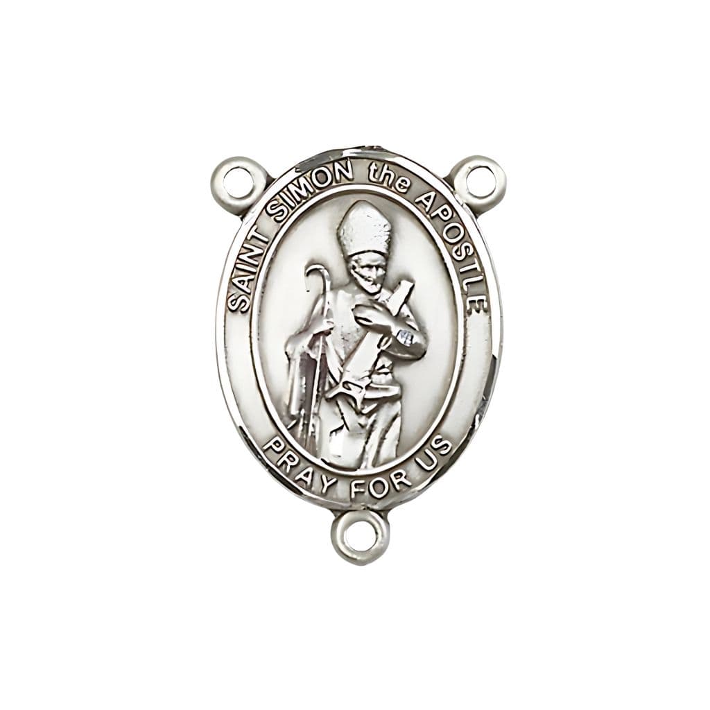 Bliss St. Simon the Apostle Engravable Sterling Silver Rosary Centerpiece, Measures 3/4-inch tall by 1/2-inch wide