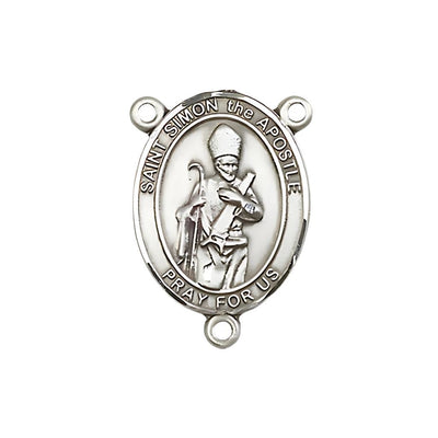 St. Simon the Apostle Engravable Sterling Silver Rosary Centerpiece, Measures 3/4-inch tall by 1/2-inch wide, Bliss Manufacturing