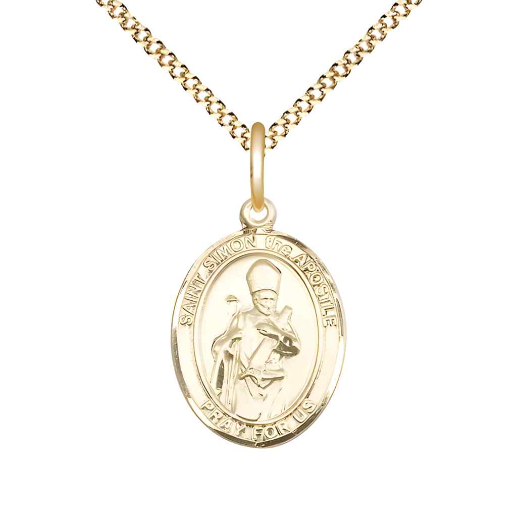 Medium Saint Simon the Apostle 14kt Gold-filled Oval Medal Pendant with Gold-plated Curb Chain with Deluxe Gift Box | Bliss Manufacturing