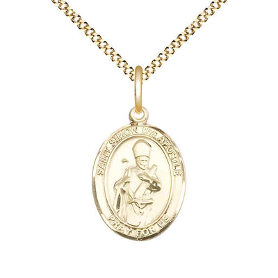 Medium Saint Simon the Apostle 14kt Gold-filled Oval Medal Pendant with Gold-plated Curb Chain with Deluxe Gift Box | Bliss Manufacturing