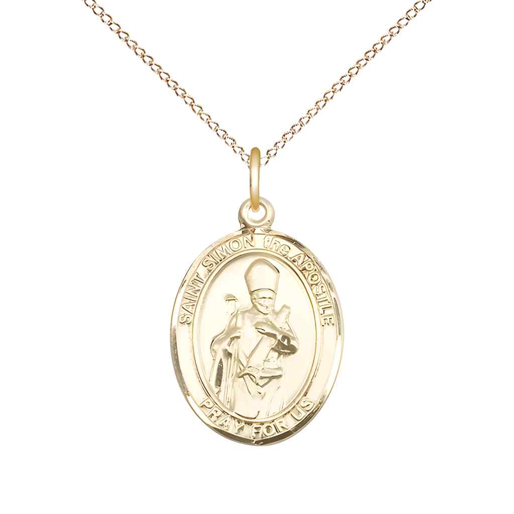 Medium Saint Simon the Apostle 14kt Gold-filled Oval Medal Pendant with Gold-filled Curb Chain with Deluxe Gift Box | Bliss Manufacturing