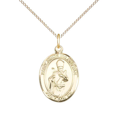 Medium Saint Simon the Apostle 14kt Gold-filled Oval Medal Pendant with Gold-filled Curb Chain with Deluxe Gift Box | Bliss Manufacturing