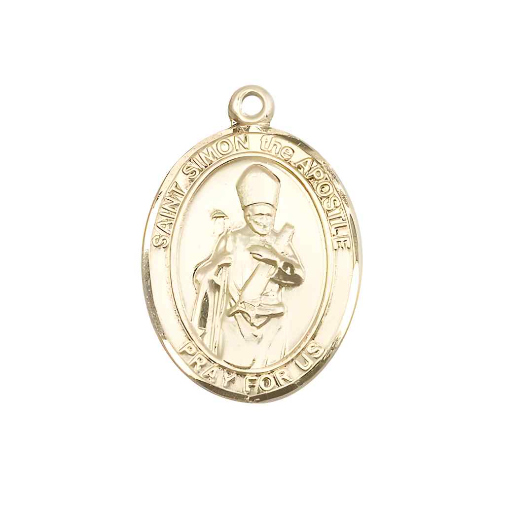 Medium Saint Simon the Apostle 14kt Gold Oval Medal Pendant comes with Deluxe Gift Box | Bliss Manufacturing