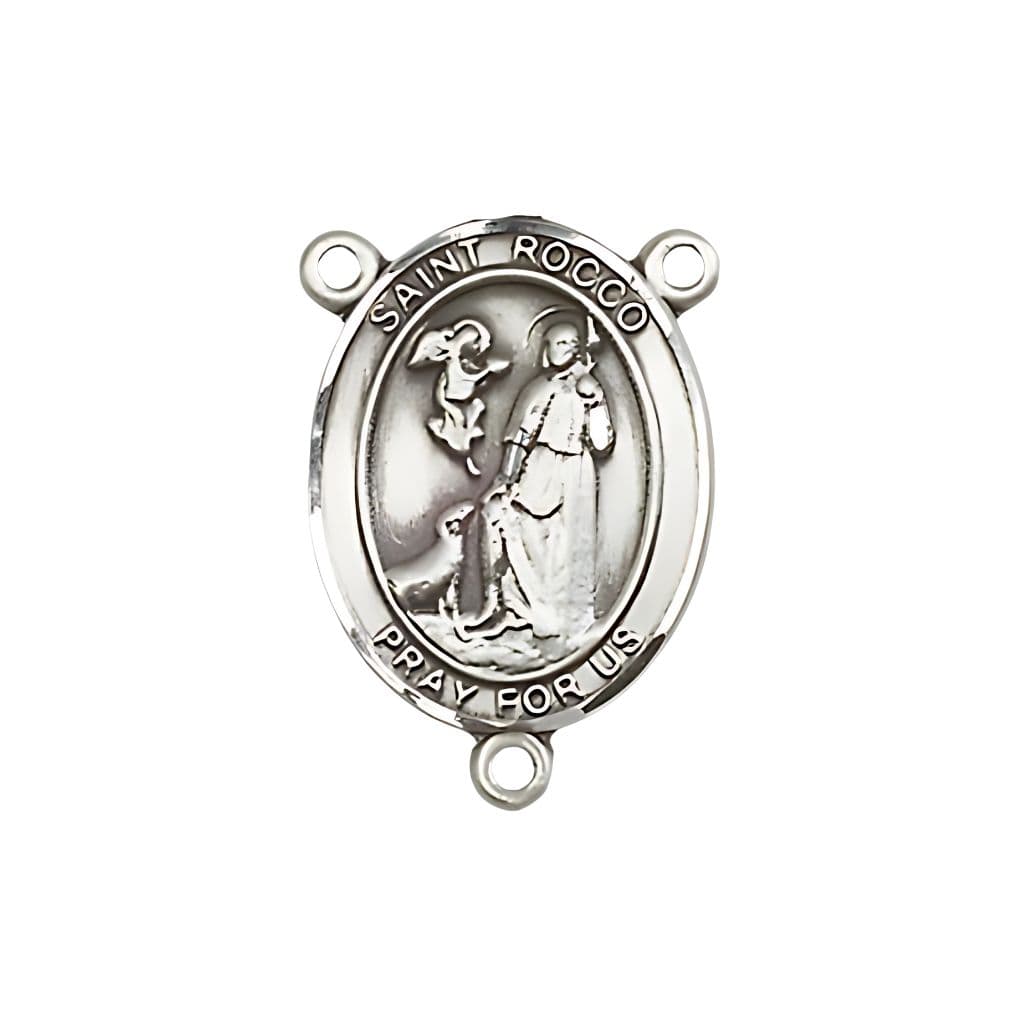 Bliss St. Rocco Engravable Silver Rosary Centerpiece, Measures 3/4-inch tall by 1/2-inch wide