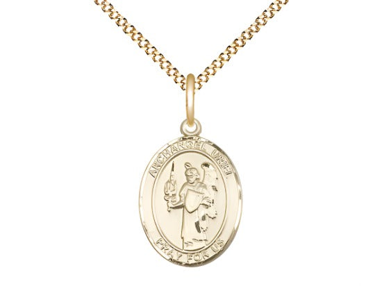 Medium Bliss St Uriel the Archangel Gold-filled Oval Medal Necklace w/Gold-plated Chain,