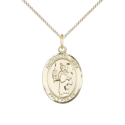 St. Uriel the Archangel 14kt Gold-filled Oval Medal Pendant with Gold-filled Chain, Measures 3/4-inch tall by 1/2-inch wide, Bliss Manufacturing