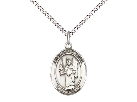 Medium Bliss St Uriel the Archangel Pewter Oval Medal Necklace w/Plated Chain,