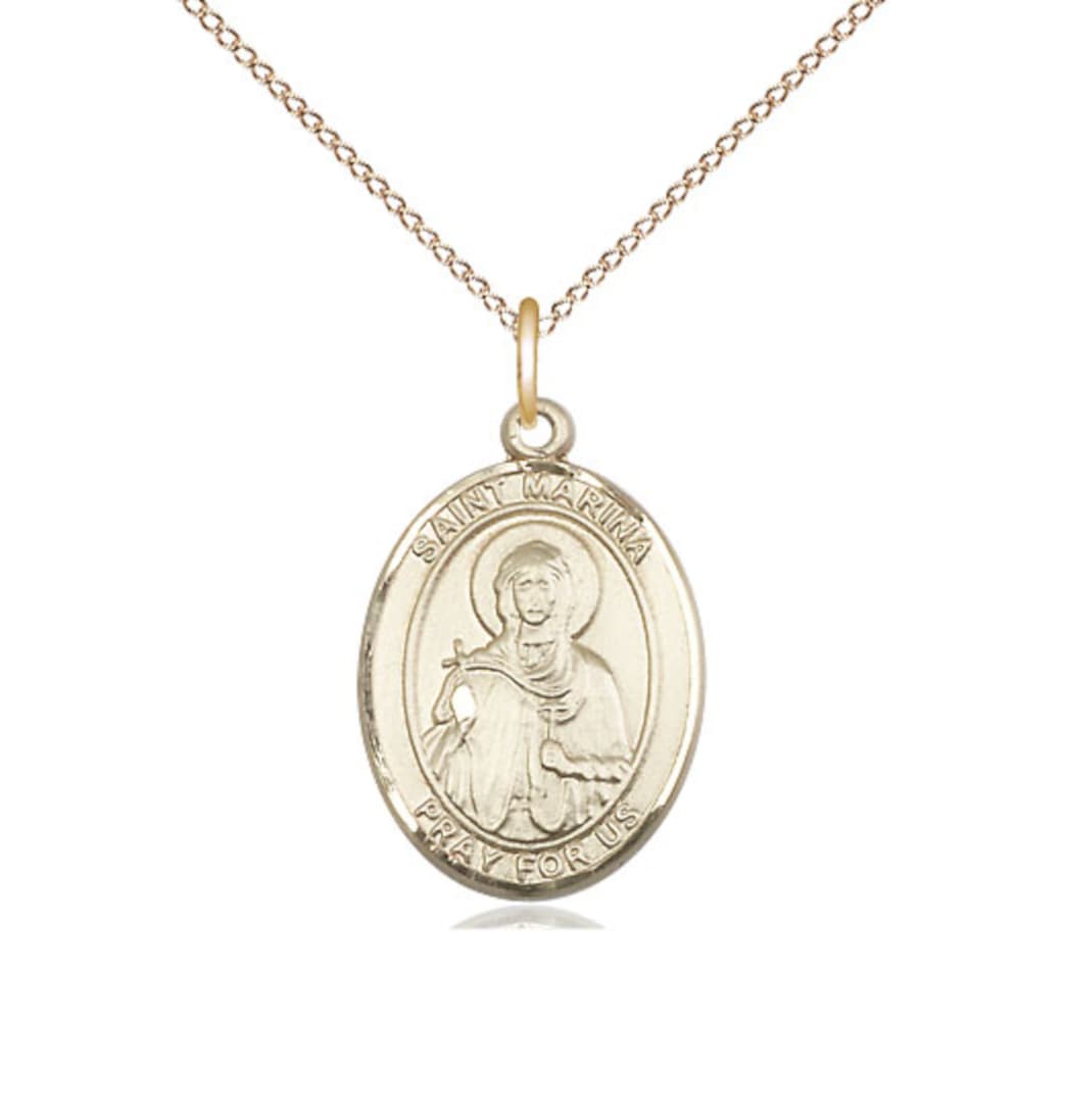 Bliss 14kt Gold Filled St Marina Pendant on a 18 inch Gold Filled Light Curb Chain,