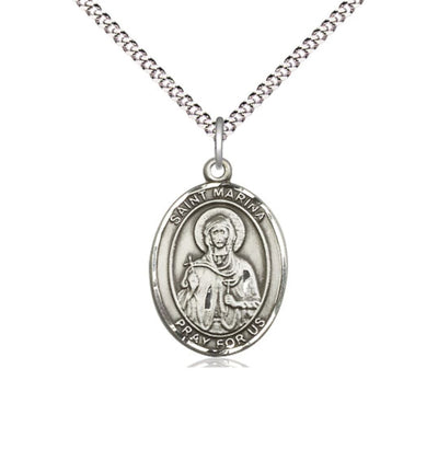 Medium Pewter St Marina Pendant on a Light Rhodium Light Curb Chain, Bliss Manufacturing