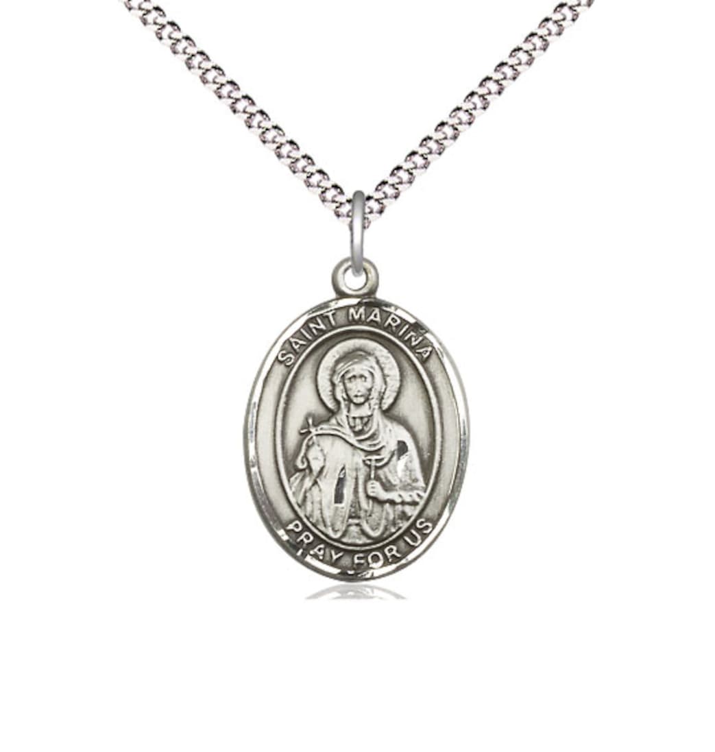 Bliss Medium Sterling Silver St Marina Pendant on a 18 inch Light Rhodium Light Curb Chain,