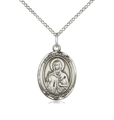 Medium Sterling Silver St Marina Pendant on a 18 inch Sterling Silver Light Curb Chain, Bliss Manufacturing