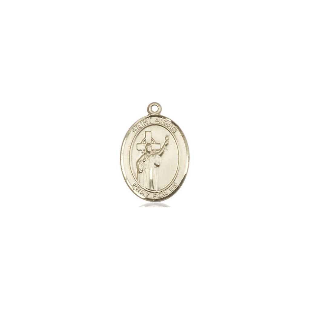 Bliss Engravable St Aidan of Lindesfarne Medium 14kt Gold Medal