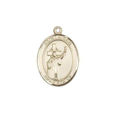 St. Aidan of Lindesfarne 14kt Gold Oval Medal Pendant, Measures 3/4-inch tall by 1/2-inch wide, Bliss Manufacturing