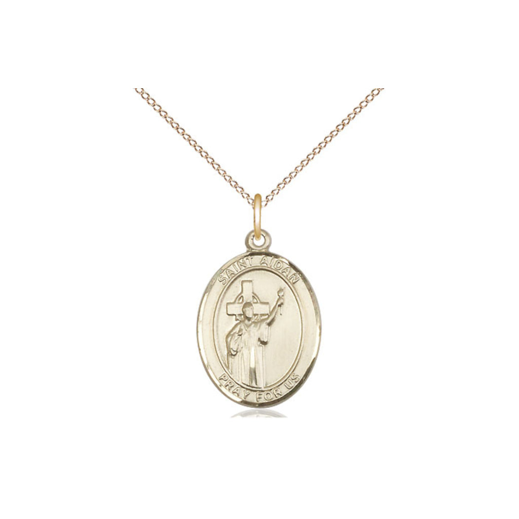 Bliss Engravable St Aidan of Lindesfarne Medium 14kt Gold Medal