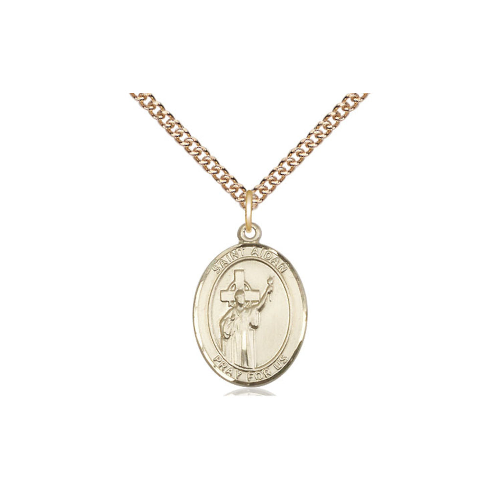 Bliss Engravable St Aidan of Lindesfarne Medium 14kt Gold Medal